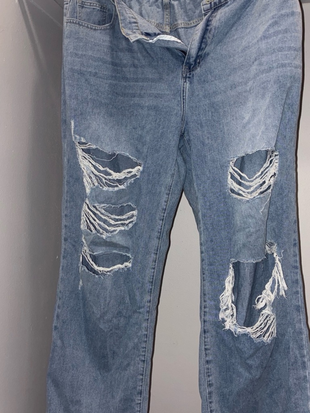 SHEIN Light Blue Distressed Wide Leg Jeans